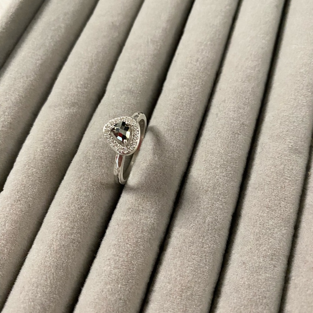Silver Heart Halo Ring with Black Center Stone - Women Jewelry